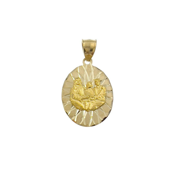 Holy Family Pendant Charm 10k Yellow Gold Oval 1.2 inch - Picture 1 of 3